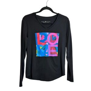 Suzi Roher Canada Long Sleeve V Neck Graphic Print LOVE T Shirt Size S‎ Black
